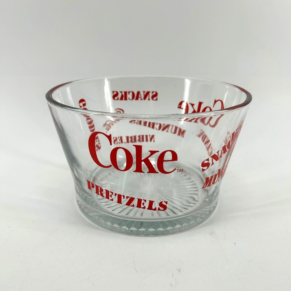 Vtg Coca-Cola Coke Heavy Glass Snack Popcorn Bowl Pretzels Munchies Candy Nibble